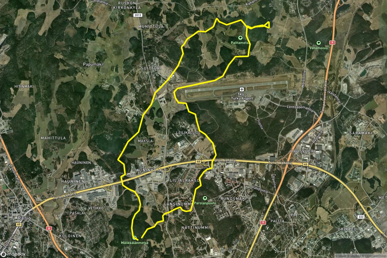 Vanha luontopolku – Vanha Ruskontie 20 km loop seen over 3D terrain