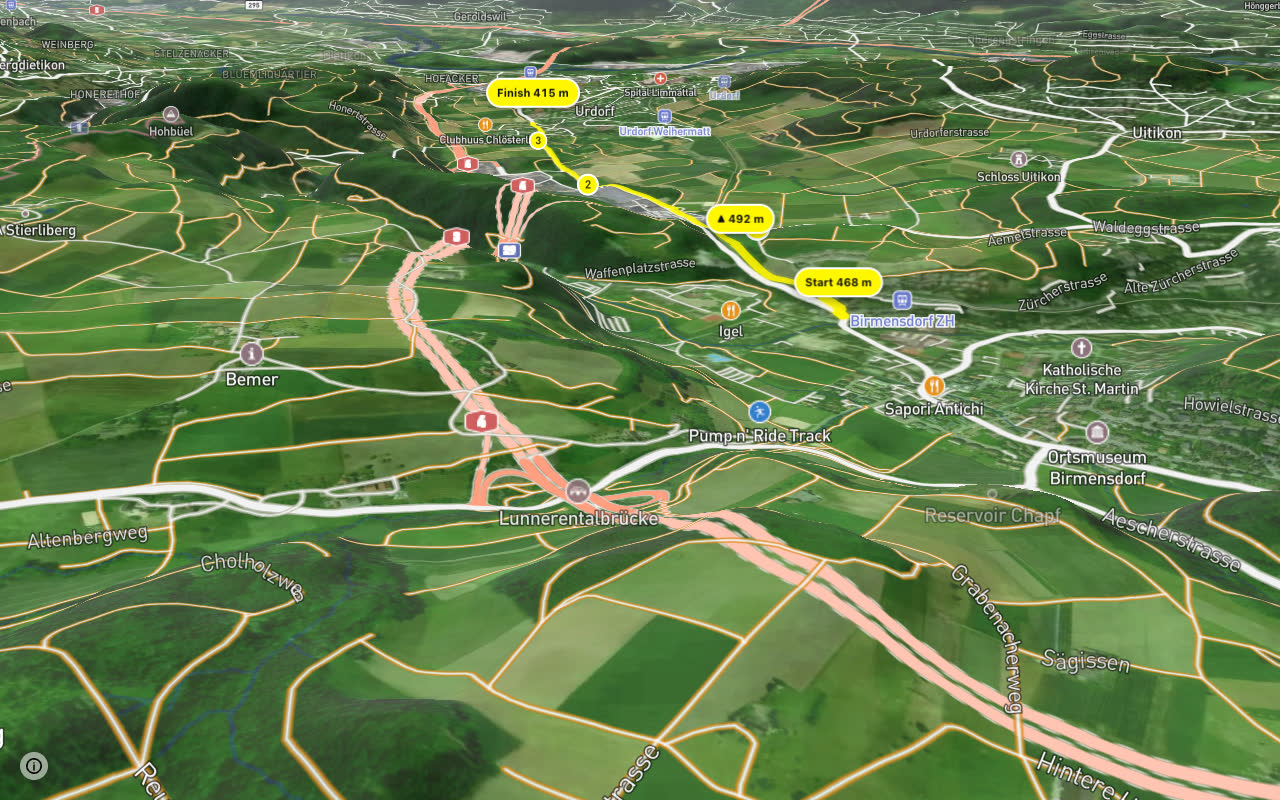 Birmensdorf ZH - Oberurdorf seen over 3D terrain