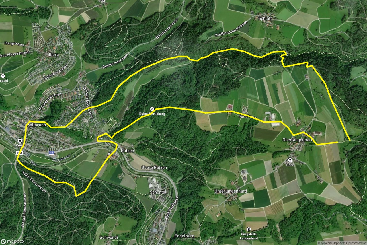 Burgstrasse – Brünneliweg 10 km loop seen over 3D terrain