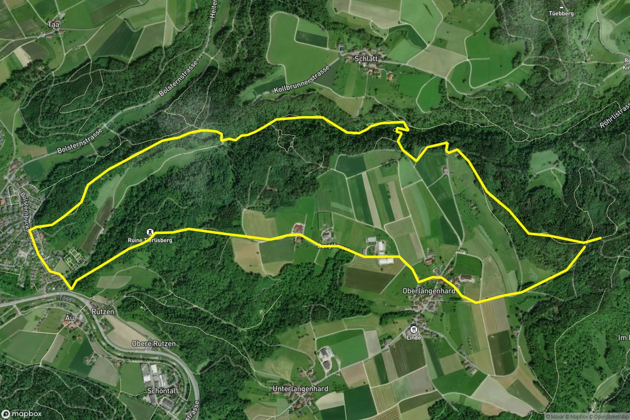Burgstrasse – Hinterdorfstrasse 8 km loop seen over 3D terrain