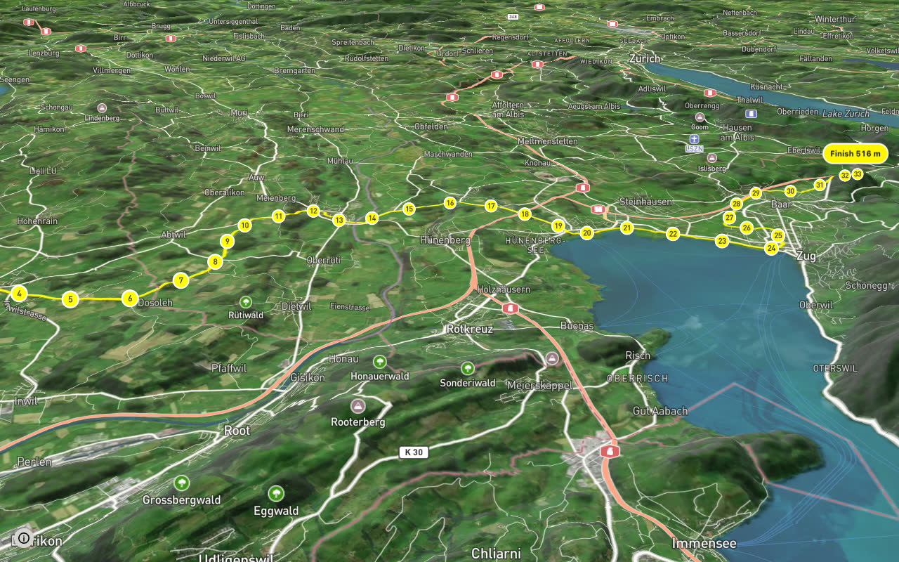 L'Areuse-Emme-Sihl seen over 3D terrain
