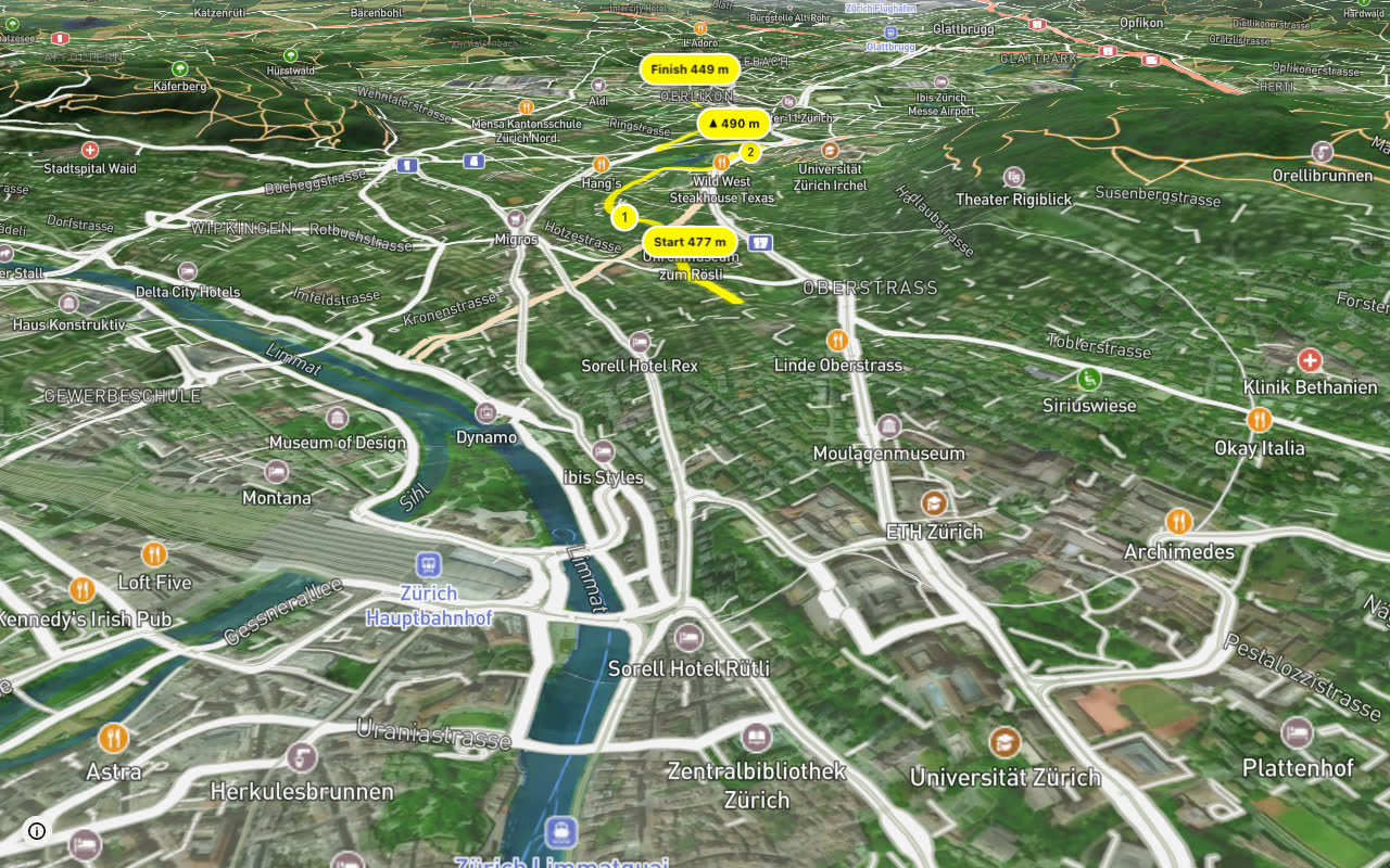 Lengg - Hochschulen - Oerlikon seen over 3D terrain