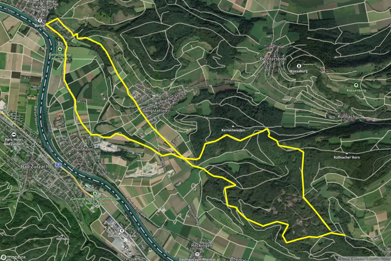 Oberer Forlenweg – Matzentalweg 17 km loop seen over 3D terrain