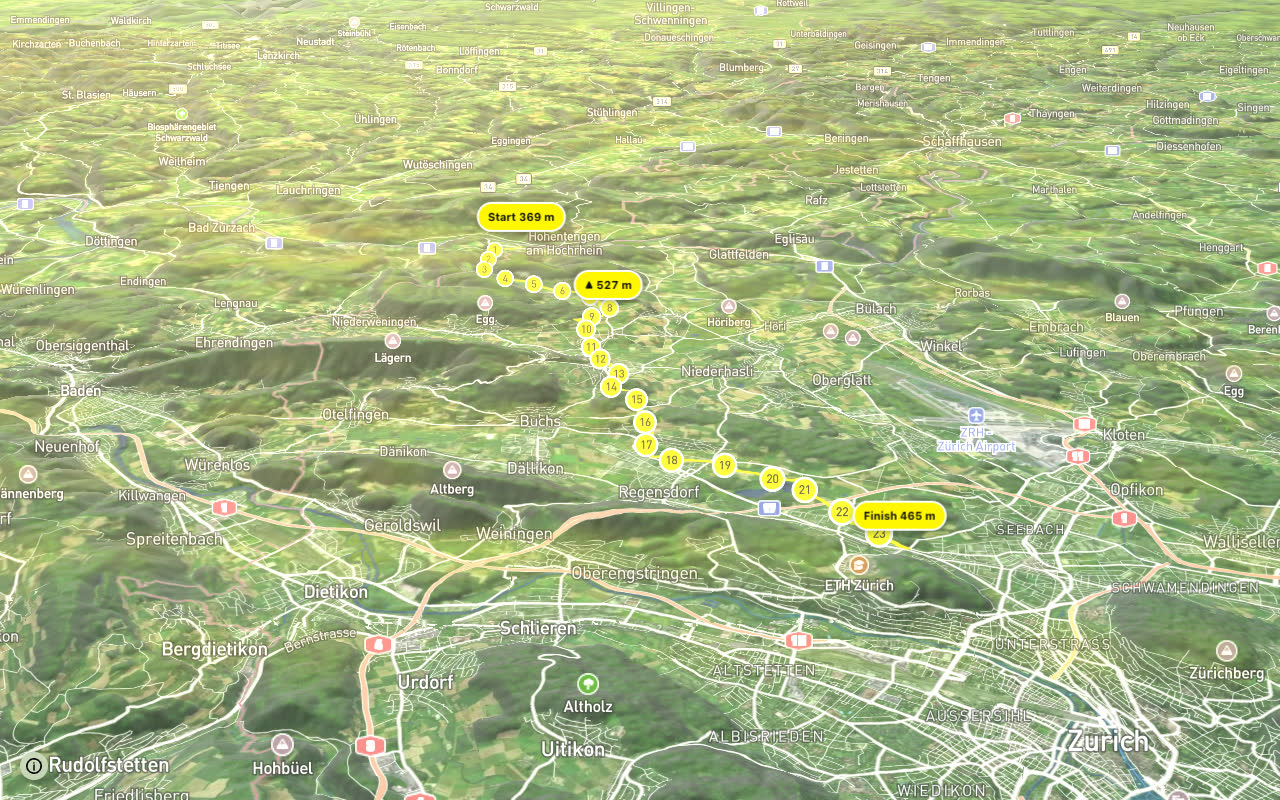 Rhein-Hirzel-Linth seen over 3D terrain