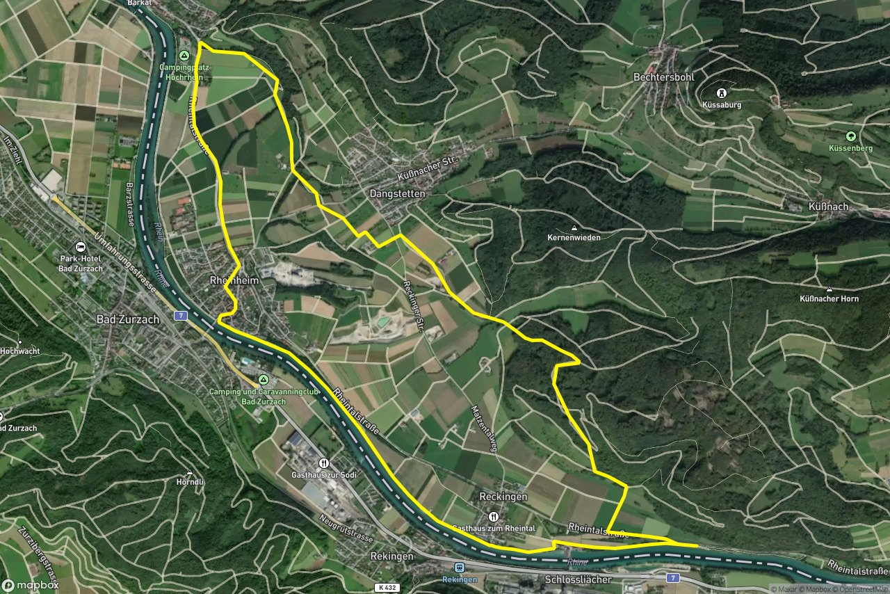 Rheintalstraße – Studhof 14 km loop seen over 3D terrain