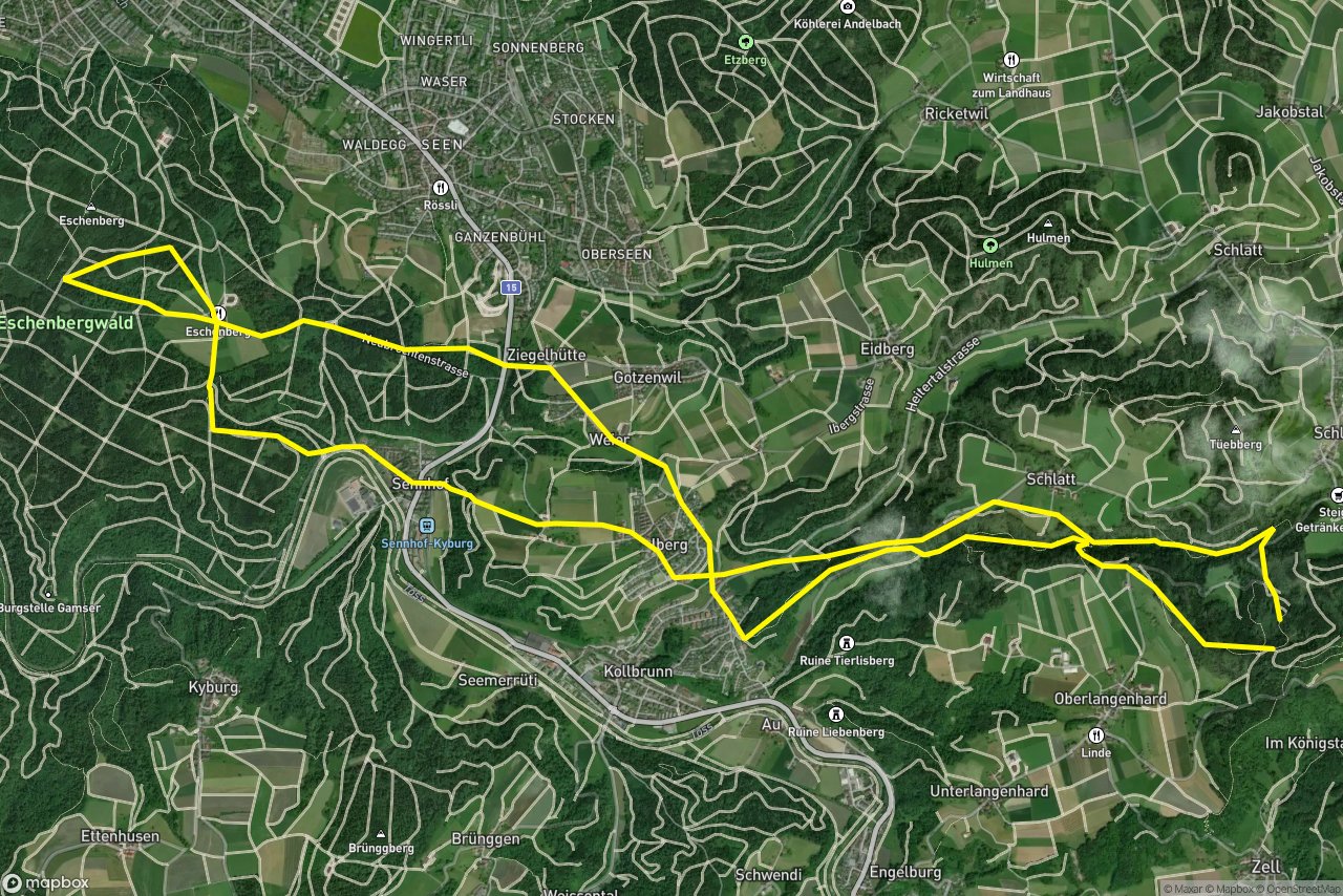 Weierstrasse – Galoppweg 20 km loop seen over 3D terrain